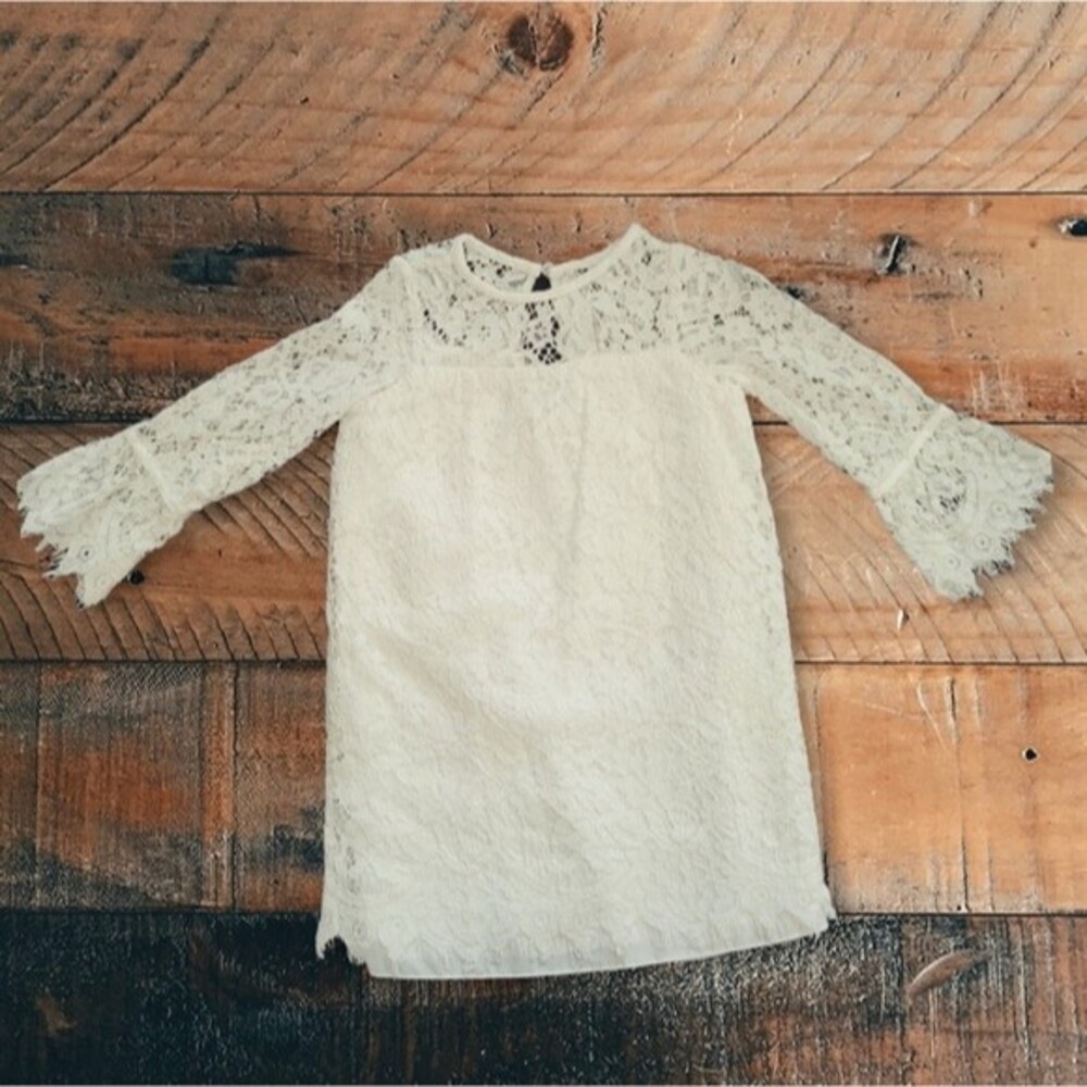 Girls Size 6 David's Bridal Formal White Lace Boho Embroidered Floral Dress